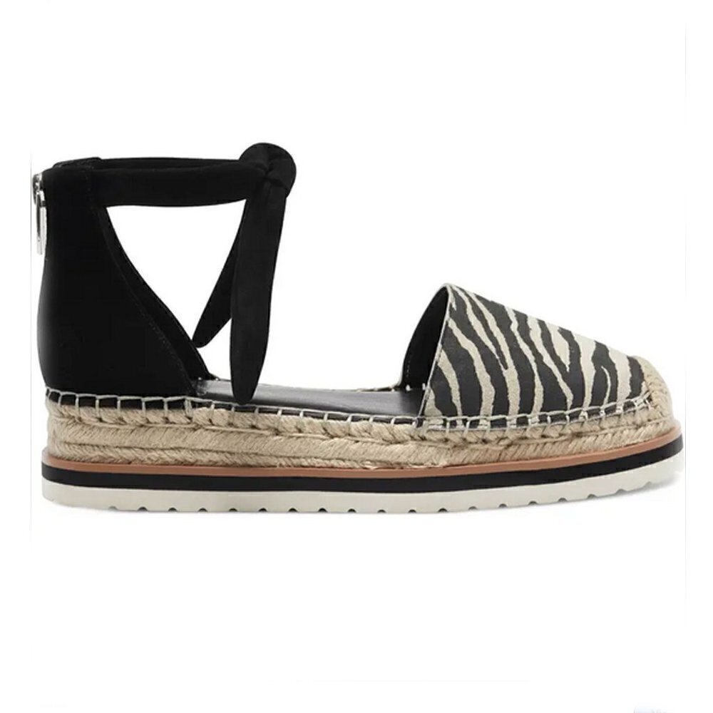 Vince Camuto Binadee Zebra Platform Espadrille Sandals Black Ankle Tie Zip 8M